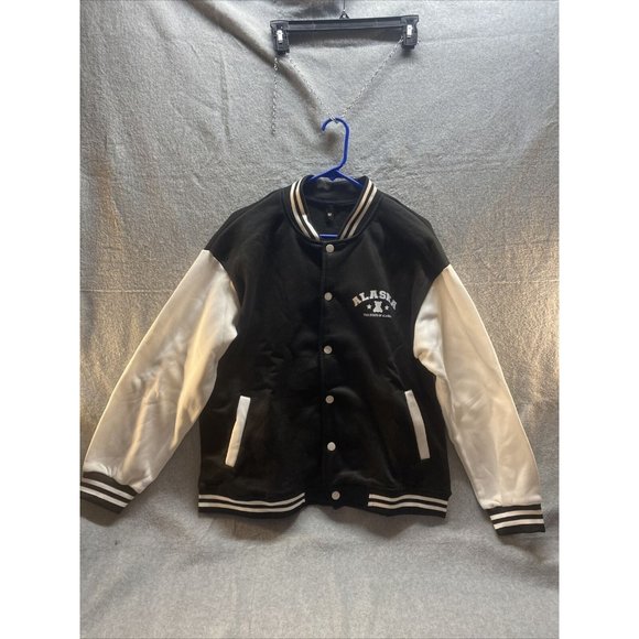 VARSITY Jacket M Black Alaska CUTE Criminal BEAR Arrested Logo Back Streetwear - Picture 2 of 7